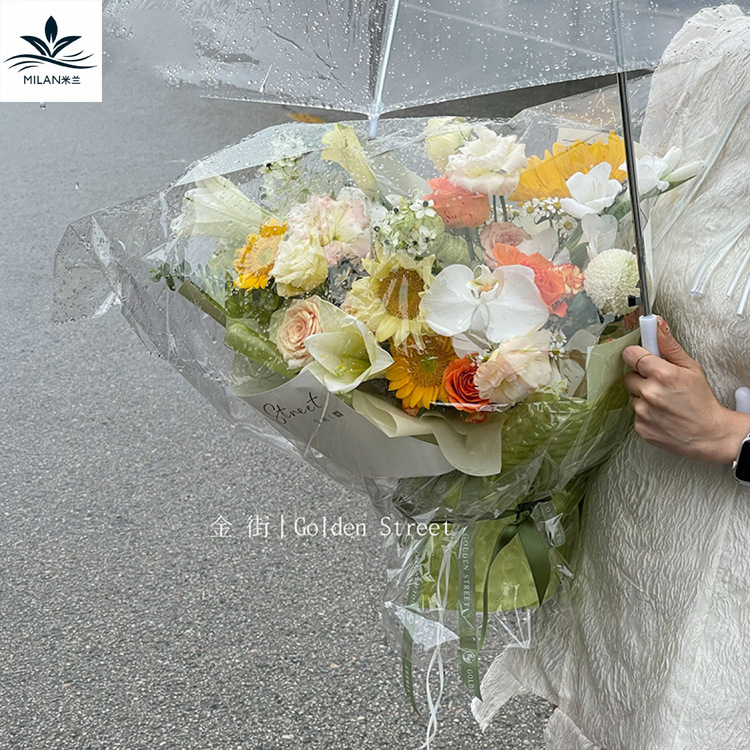 鲜花花束运输防尘袋防水透明opp玻璃纸保水袋 花盒花篮配送袋材料