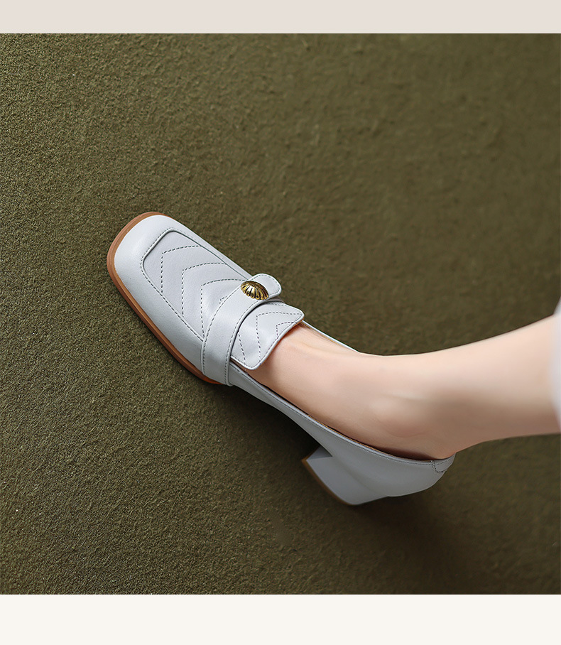 百恵オーダーページ CHIKO Octavia Square Toe Block Heels Loafers Shoes