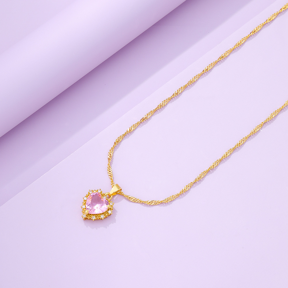 new retro single-layer  multi-color heart-shaped diamond necklace wholesale nihaojewelry