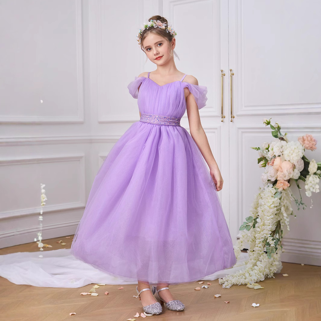 Vestidos para niños, vestidos de princesa, faldas de malla con lentejuelas, vestidos de tutú de escenario de temperamento de tela forjada, vestidos de fiesta para niñas, vestidos de noche