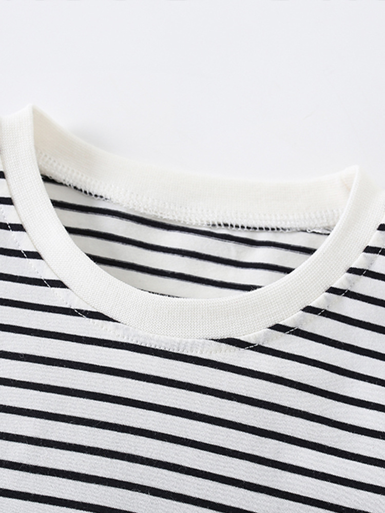 Ropa para niños 2025 verano nuevo estilo niña camiseta de manga corta rayas niños europeos y americanos dibujos animados lindos tops para niños