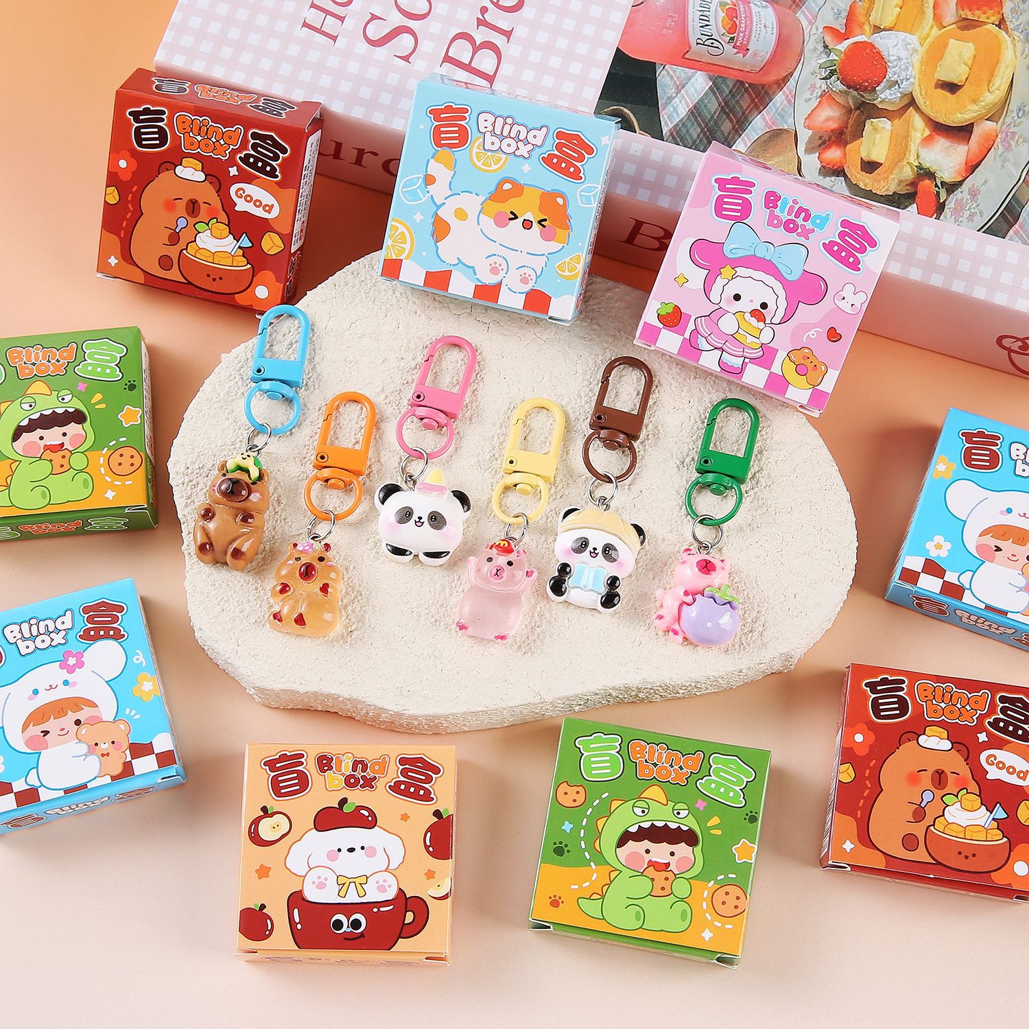 Cartoon blind box resin keychain kindergarten gift cute elementary school student surprise pendant back-to-school gift wholesale