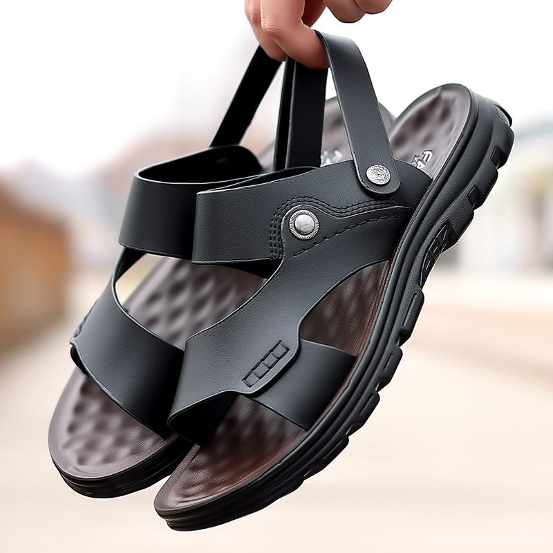 Dép sandal nam quai hở thoáng khí chống trượt đi biển cỡ lớn — S7777 nâu, S7777 đen