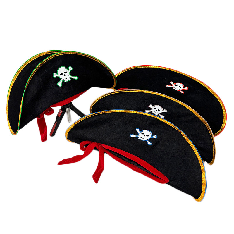 Fiesta de Halloween porque show accesorios barco pirata caribeño largo sombrero ligero LED brillante cráneo sombrero pirata