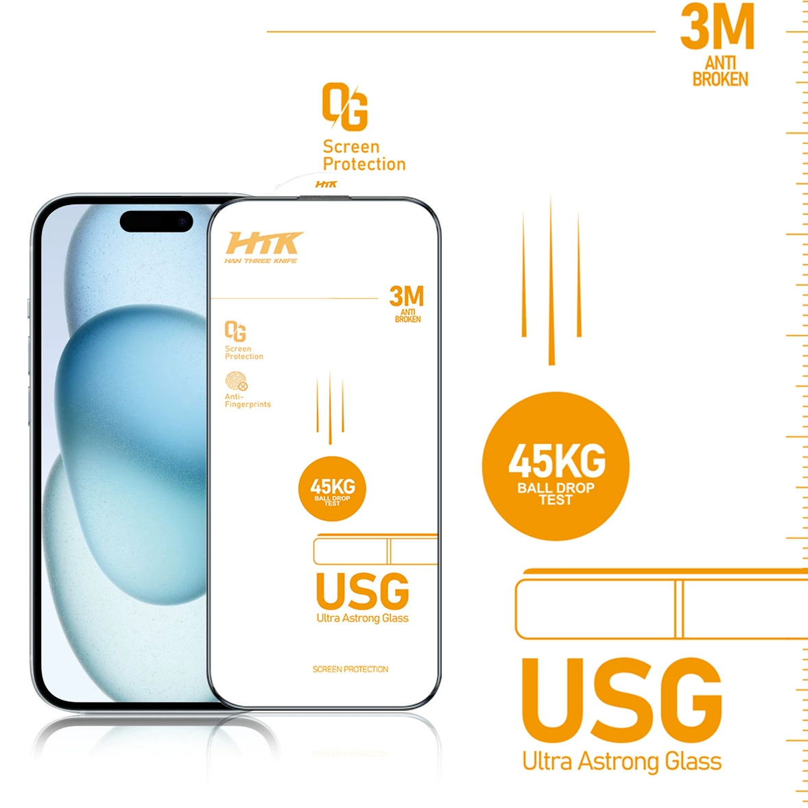 Закалённое стекло‑защитное для Apple iPhone 17 / 17 Pro / 16 Pro / 15 серии, USG сверхпрочное, анти‑пальцы