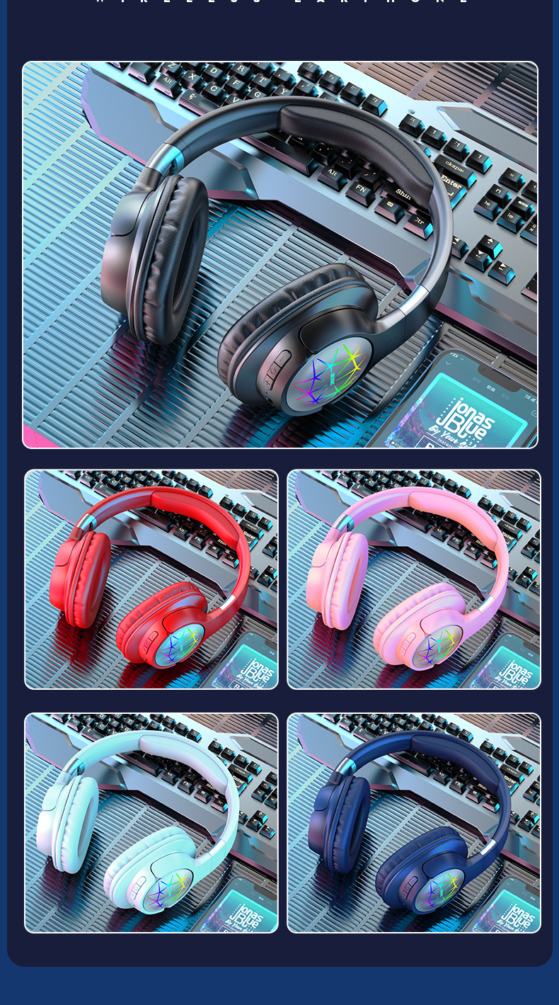 Beliebte LED-Kopfhörer mit Bluetooth von Huaqiangbei, kabellose Spielekonsole Sport E-Sport Gaming-Headset mit langer Akkulaufzeit