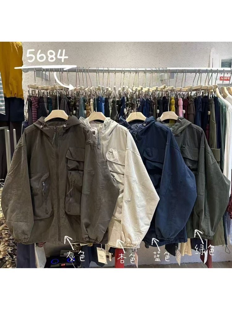 WE女装5684秋冬韩版宽松胖mm休闲百搭大码慵懒风连帽中长工装外套