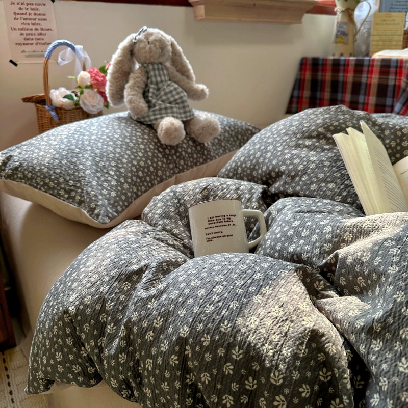 全棉韩系复古小碎花床上四件套a类母婴裸睡纯棉床单笠被罩宿舍三