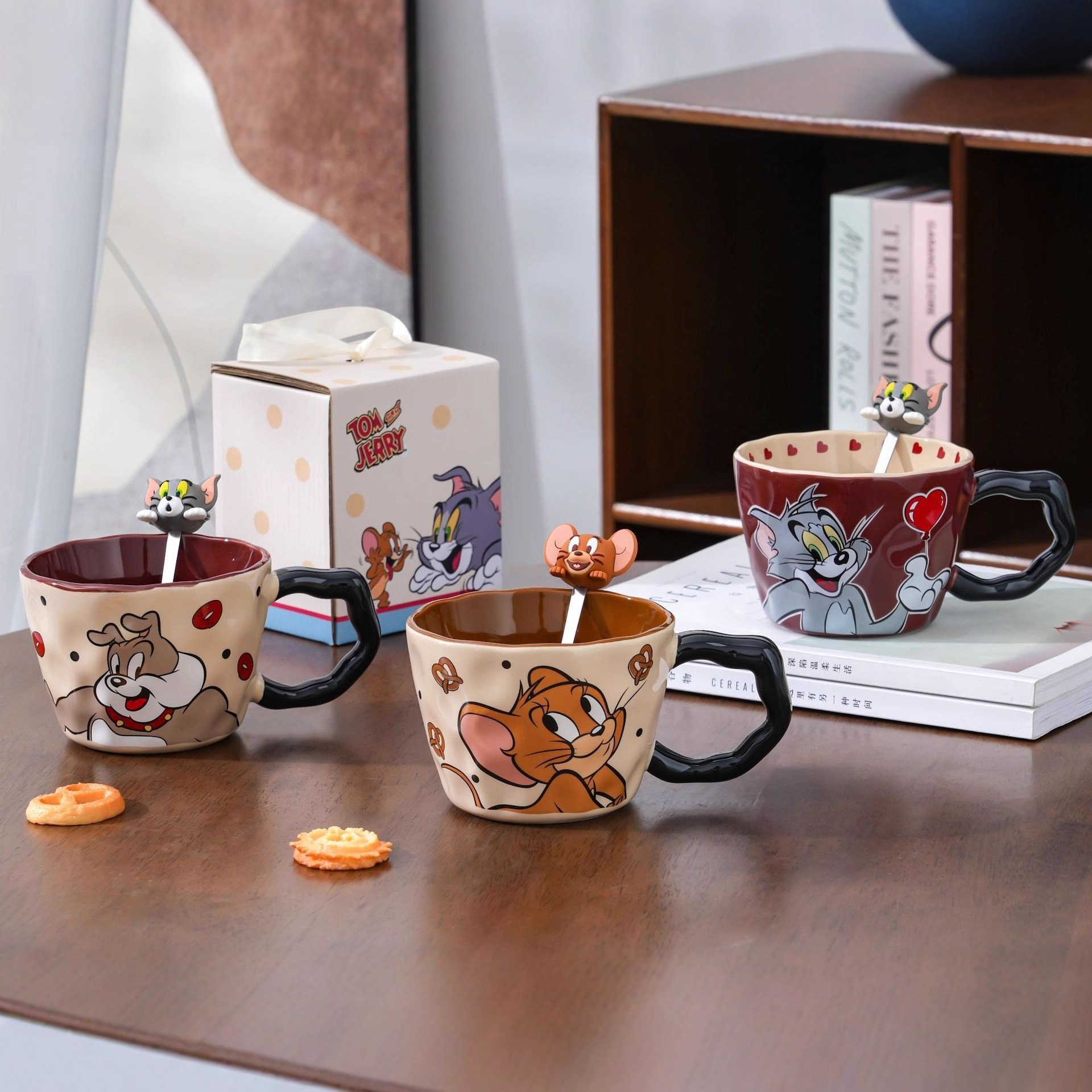 Gato y ratón tazas de oficina tazas de agua tazas de café tazas de desayuno tazas de cumpleaños caseras tazas de cerámica de orejas grandes