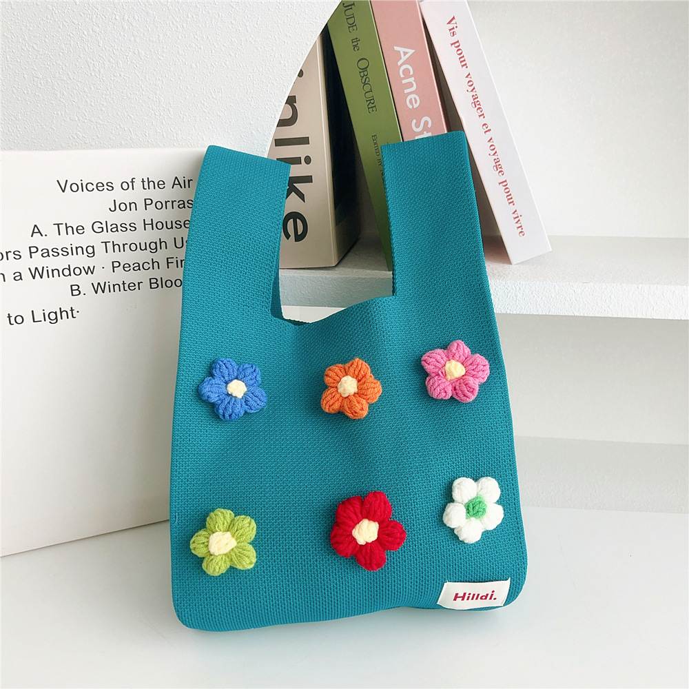 Frau Alle Jahreszeiten Stricken Blume Süß Eimer Offen Handtasche Eimertasche display picture 4