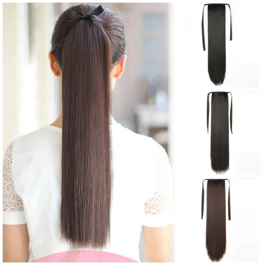 コニーヘアエクステンションヘッドバンドポニーテール女性のためのロングストレート合成高温シルクマット偽ポニーテール目に見えない三つ編み卸売