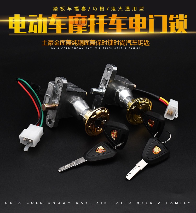 Suitable for Electric Vehicle Door Lock Power Lock 2-Wire 4-Wire Scooter Faucet Lock Battery Car Key Switch