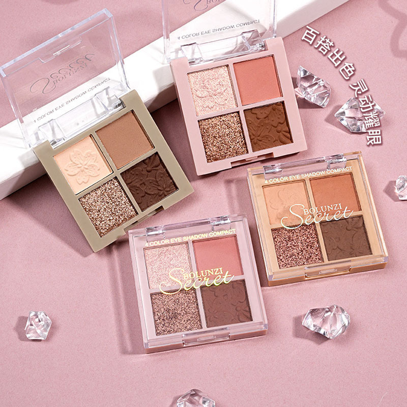 Sombra de ojos transparente de cuatro colores de celebridades de Internet, mate nacarado, fino destello de tierra, té de leche, impermeable, paleta de sombras de ojos con lentejuelas de 4 colores al por mayor