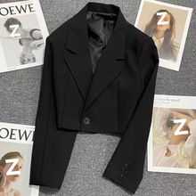 短款西装外套女春秋新款气质感修身小个子黑色休闲西服工厂批发