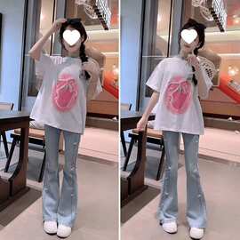 女童装夏季喇叭裤套装2026新款中大童儿童女孩夏装薄款短袖两件套