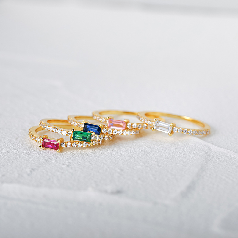 Simple Style Square Sterling Silver Inlay Zircon Rings 1 Piece