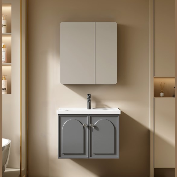 gabinete de baño francés combinación de cerámica inodoro todo en un lavabo lavabo lavabo lavabo gris oscuro espejo de inducción sellado completo