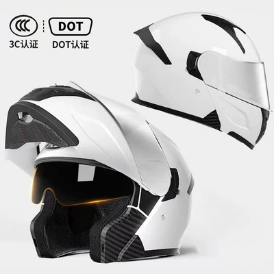 Motosiklet kaskı (dəbilqə) — Vehicle Off-Road Riding Safety Helmets - white-dot3c-certified-silver-plated-mirror-high-definition-mirror-m54-56-head-circumference