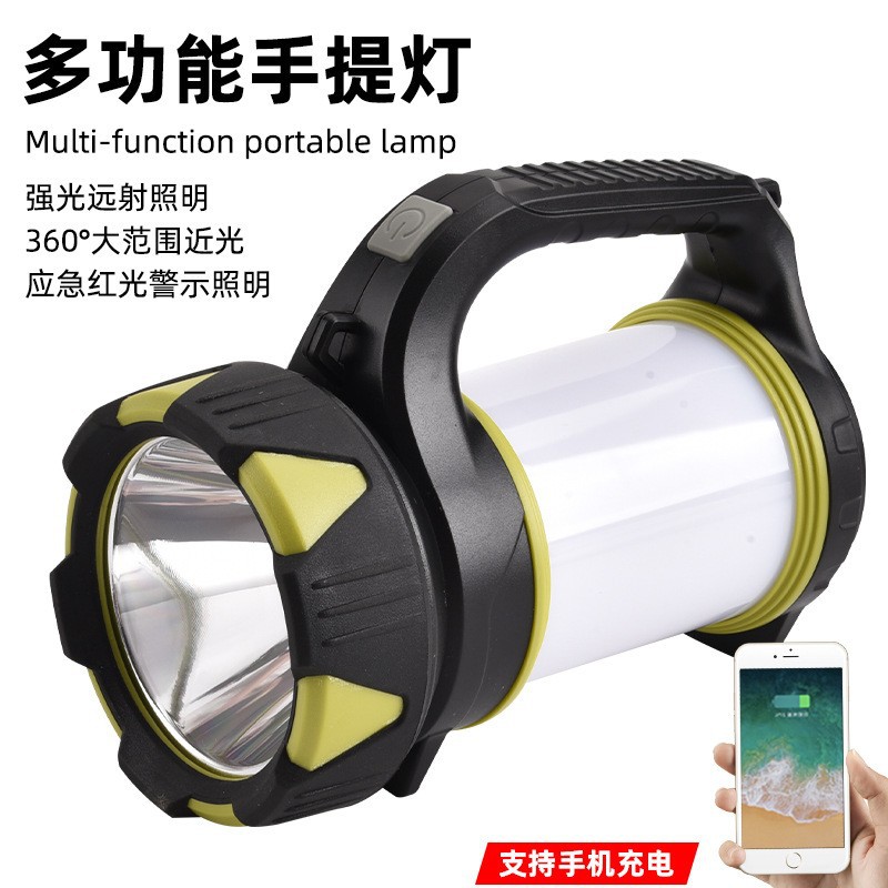 Luz portátil de luz fuerte transfronteriza con luz lateral USB de carga al aire libre linterna de emergencia multifuncional camping reflector al por mayor