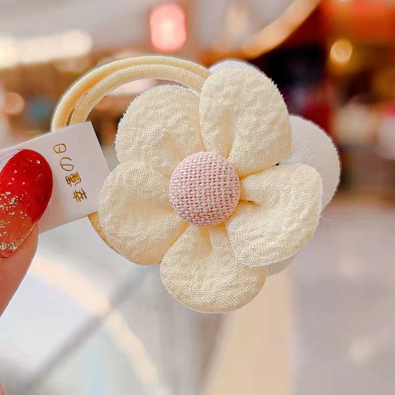 ยางรัดผมลายดอกไม้ห้ากลีบ-สีเหลือง 1 ชิ้น