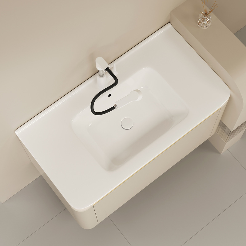 Cerámica integral cuenca crema viento inodoro de madera sólida gabinete de baño combinación lavabo lavabo cara espejo inteligente gabinete lavabo