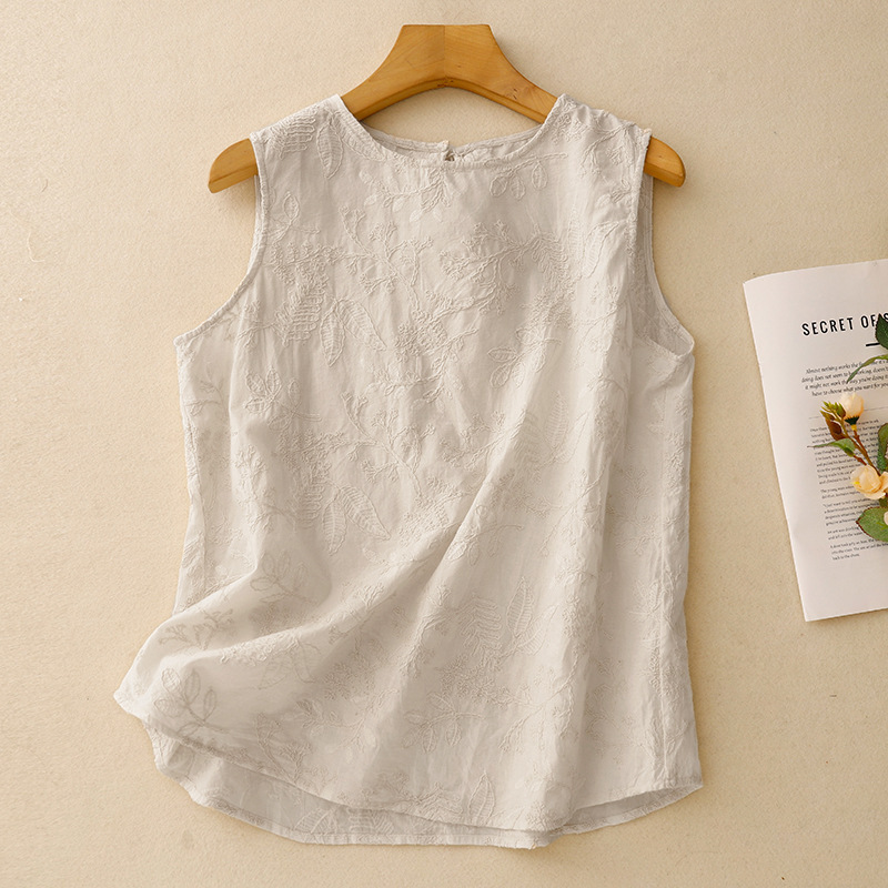 Real Shot New Chinese Style Cotton Embroidered Comfortable Simple Small Vest Beige Embroidered Small Shirt Sleeveless Top Real Shot New Chinese Style Cotton Embroidered Comfortable Simple Small Vest Beige Embroidered Small Shirt Sleeveless Top