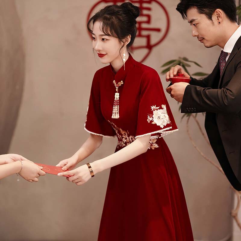 Cheongsam Toast Dress Bride Summer Wedding Dress Engagement Dress Back Door Casual Dress for Women Petite Can Wear at Usual Cheongsam Toast Dress Bride Summer Wedding Dress Engagement Dress Back Door Casual Dress for Women Petite Can Wear at Usual