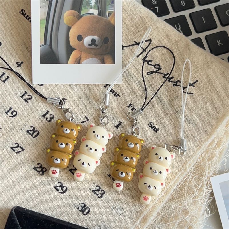 Cute Gummy Bear Phone Strap Keychain Soft Cartoon Bear Brother Sister Couple Best Friend Pendant Gift