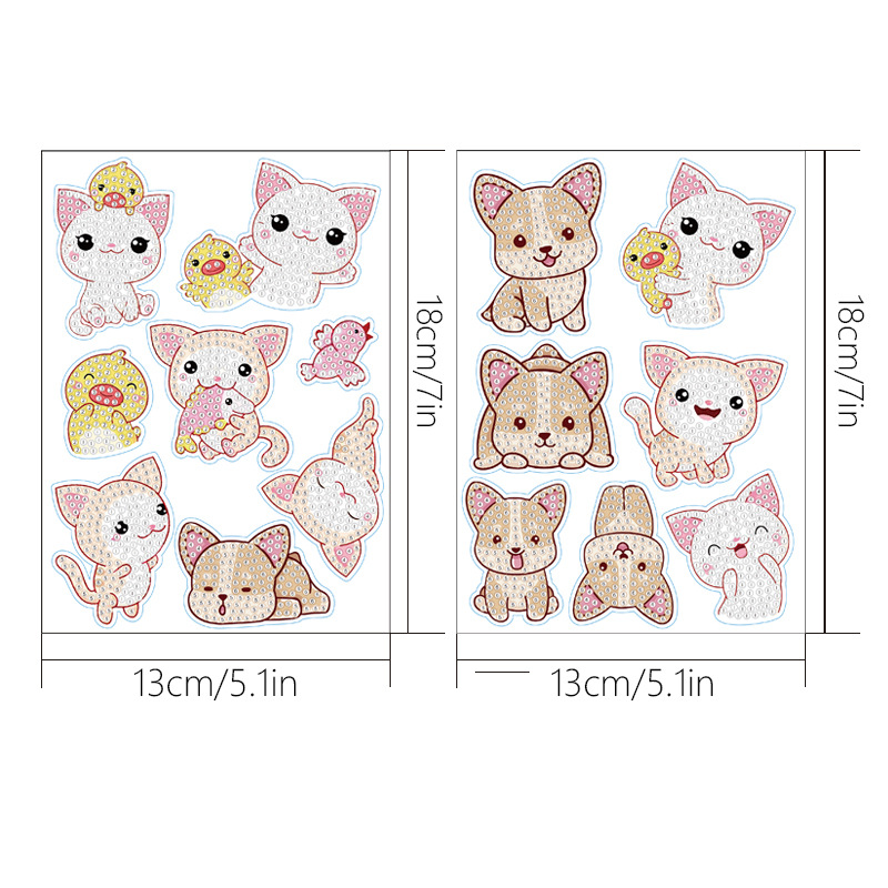 Superventas de dibujos animados gatito cachorro diamante pintura libre pegatinas DIY pegatinas de pared de ladrillo pegatinas de los niños pegatinas hechas a mano diamante redondo