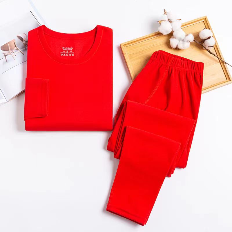 2024 Double-Sided Thermal Fleece Warm Underwear Set for Women, Autumn and Winter Base Layer, Thermal Shirt and Pants for the Year of the Zodiac