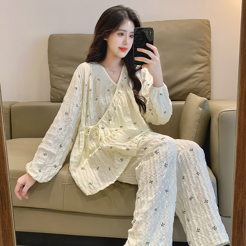 高級感雲綿月子服パジャマ女性春夏長袖産婦産後授乳家庭服セット