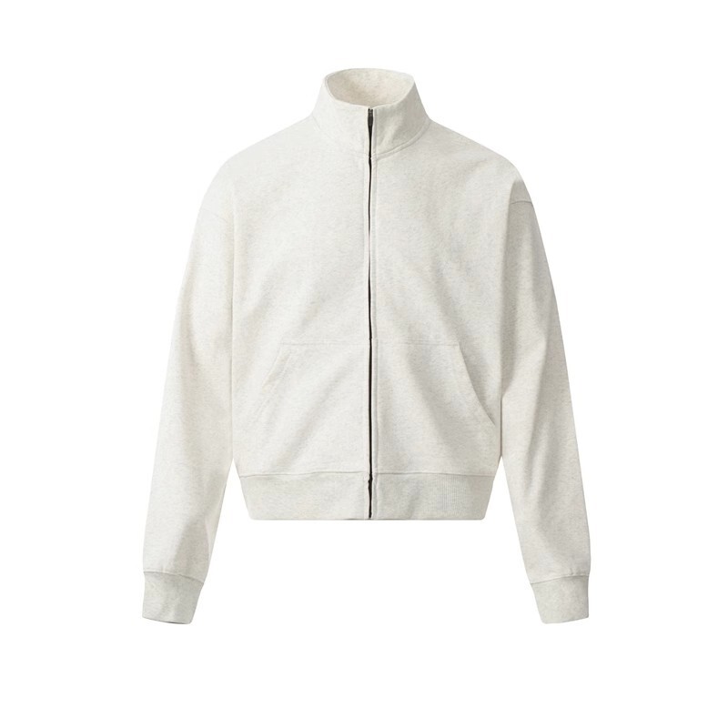 Men's Casual Sports Jacket Spring and Autumn Street Fashion American Retro Solid Color Basic Stand Collar Cardigan Sweatshirt