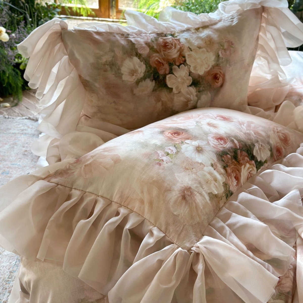 Nordic French Vintage Boho French-style Romantic Floral Lyocell Cotton Four-piece Set, Spring-summer Cool Vintage-style Printed Silky Duvet Cover_voghion.com