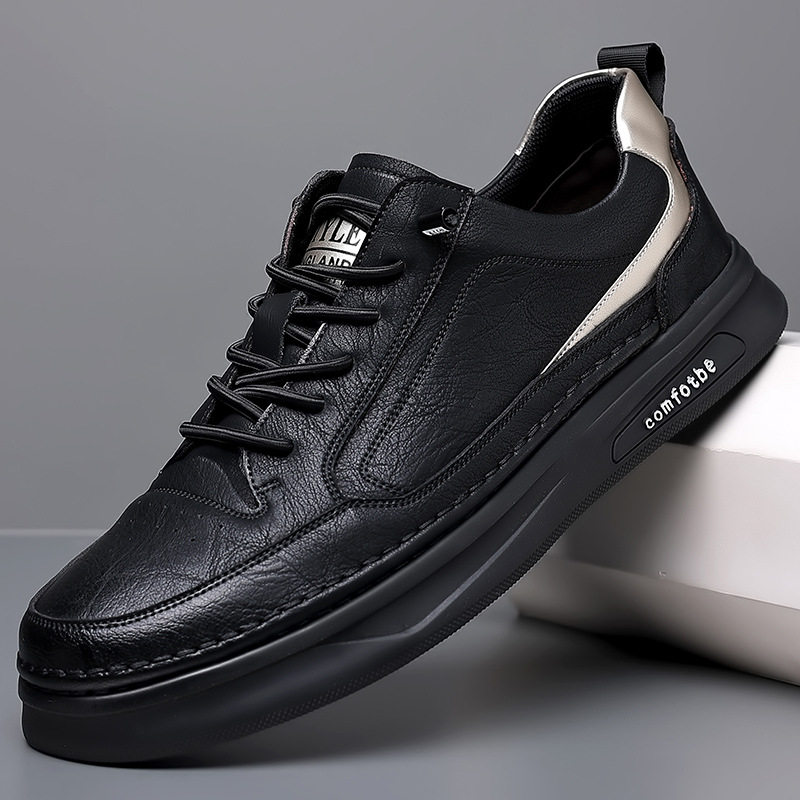 Giày sneaker nam da bò thật đế dày, giày thể thao đa năng phối đồ hợp xu hướng — PZ6018 màu trắng, PZ6018 màu đen