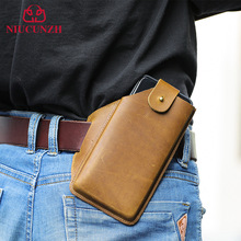 头层牛皮穿皮带男腰包干活户外运动袋批发 疯马皮复古男士手机包