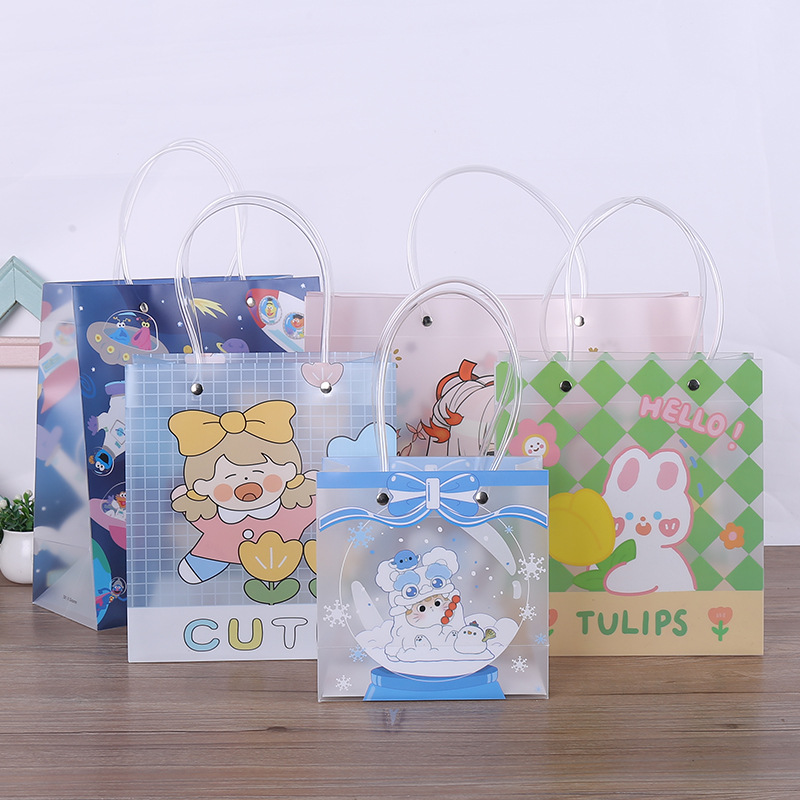 工厂批发pp磨砂手提袋 pvc透明礼品袋 塑料购物手提袋可定 制图案
