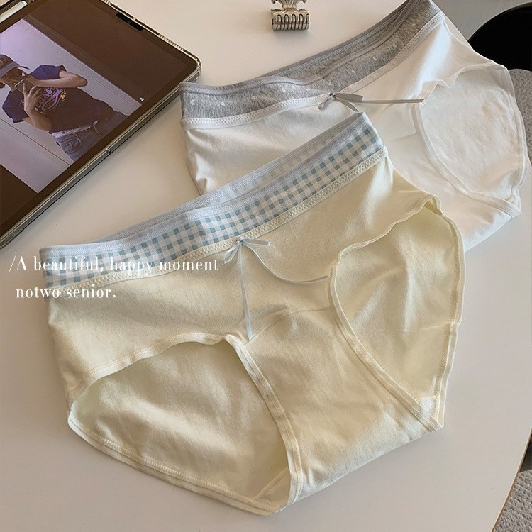 10A Extended Pure Cotton Crotch Antibacterial Girls' Underwear Women's Contrasting Color Stitching Pure Cotton Mid-Waist Hip-Covering Briefs