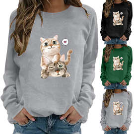 欧美跨境2021春秋款亚马逊eBay新款猫咪印花图案时尚 女印花卫衣