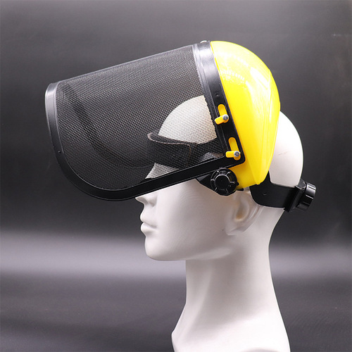 Wholesale lawn mower yellow top wire mesh mask anti-impact anti-splash visor garden lawn mowing hat protective mask