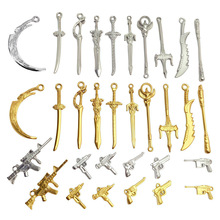 跨境不锈钢宝剑权杖镀金仿真手枪吊坠 DIY手工手链钥匙扣饰品材料