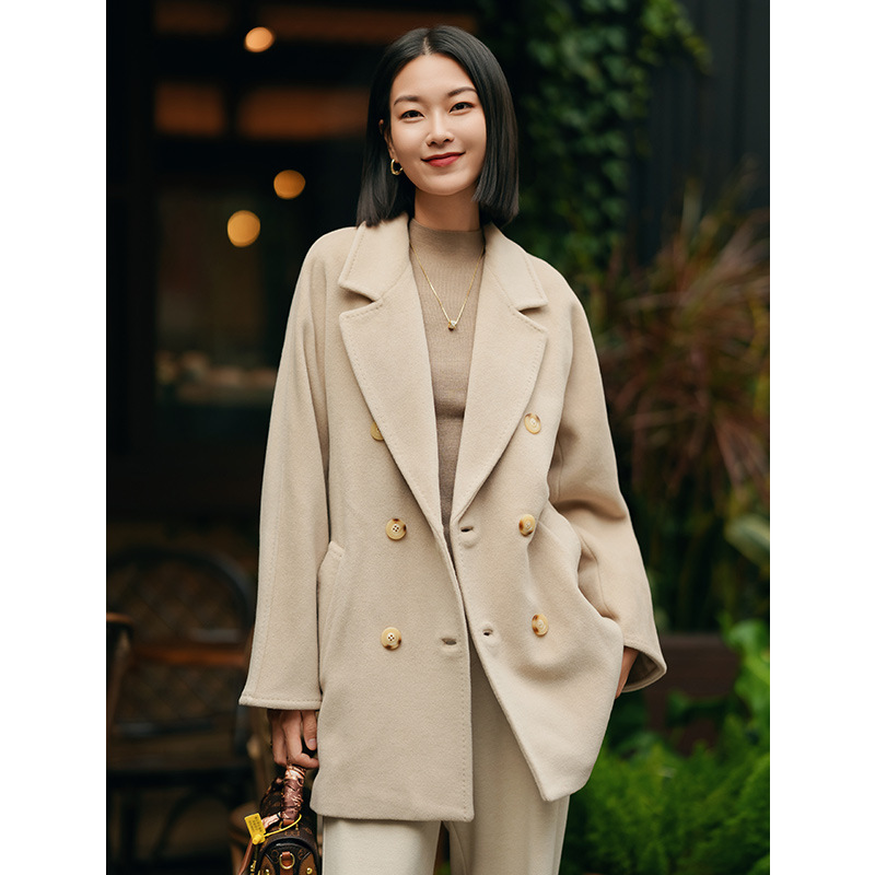 Cashmere woolen demi-season warm short woolen coat