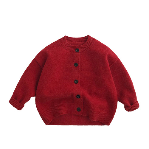 Warm skin feel ~ great style ~ New Year's Korean version of winter children's sweaters for men and women trendy fashionable knitted cardigans forest red
