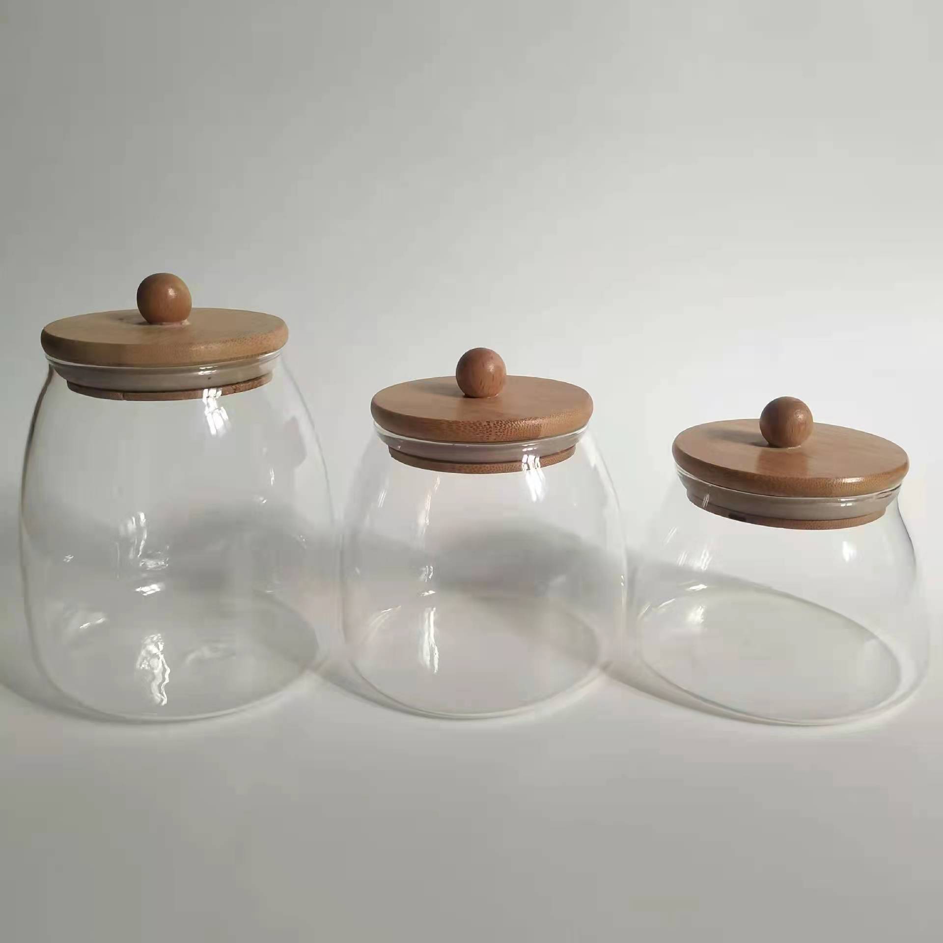 Borosilicato de alta transparente de vidrio tarro de almacenamiento de bambú cubierta de madera granos de cocina té caramelo de almacenamiento sellado tarro