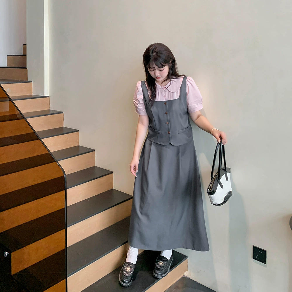 [7910轩辰夏季肉肉女孩通勤风假两件上衣半身裙套装减龄两件套-BFD]