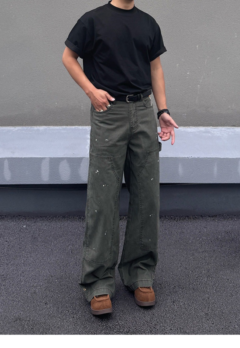 American Retro Patchwork Jeans Straight Leg Casual Trendy Unisex_voghion.com