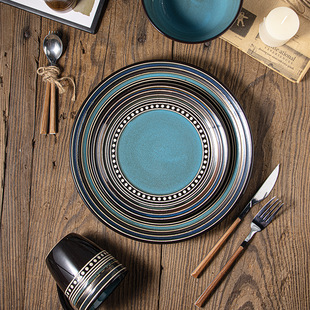 European-style Light Luxury Vintage Underglaze Color Sapphire Underglaze Color Ceramic Plate Dishes suit Western Plate Steak Plate Neat Bowl