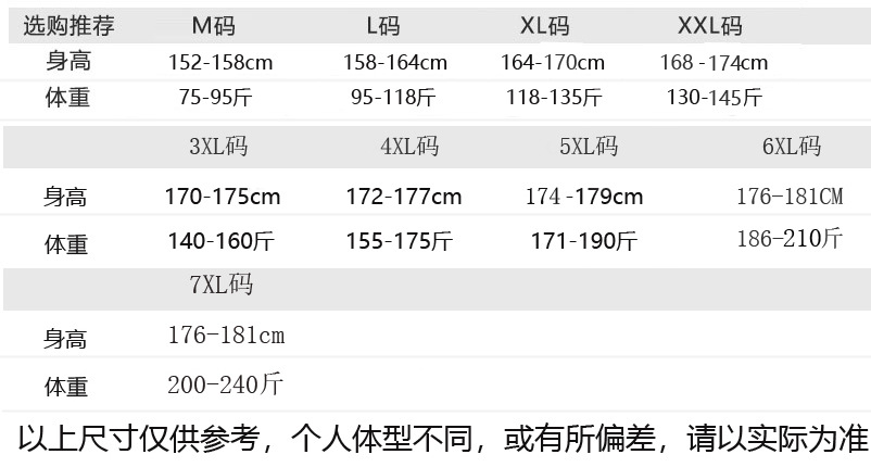 7XL推荐尺寸