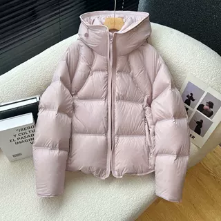 韩系短款立领连帽棉衣女泡芙感棉服 拉链侧口袋蓬松廓形日常冬季
