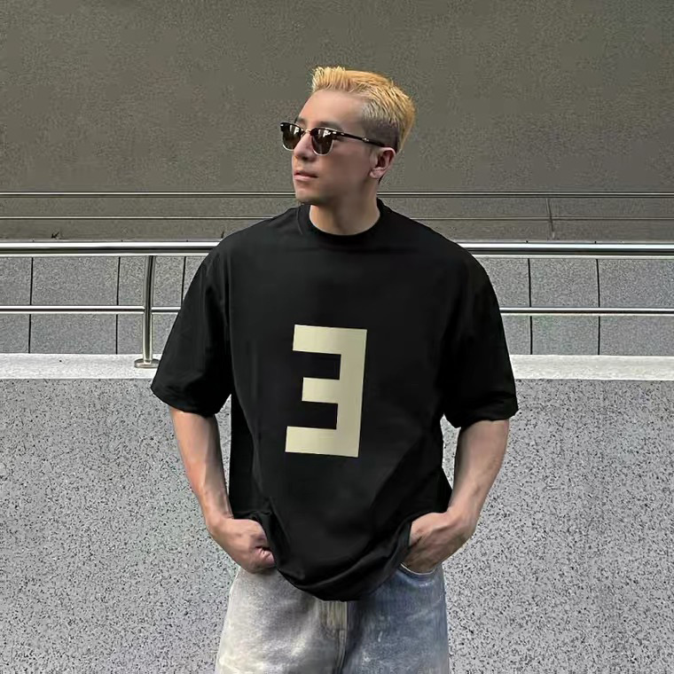ESSENTIALSZONE夏季潮牌男士情侣宽松E字母植绒短袖T恤FEAROFGOD