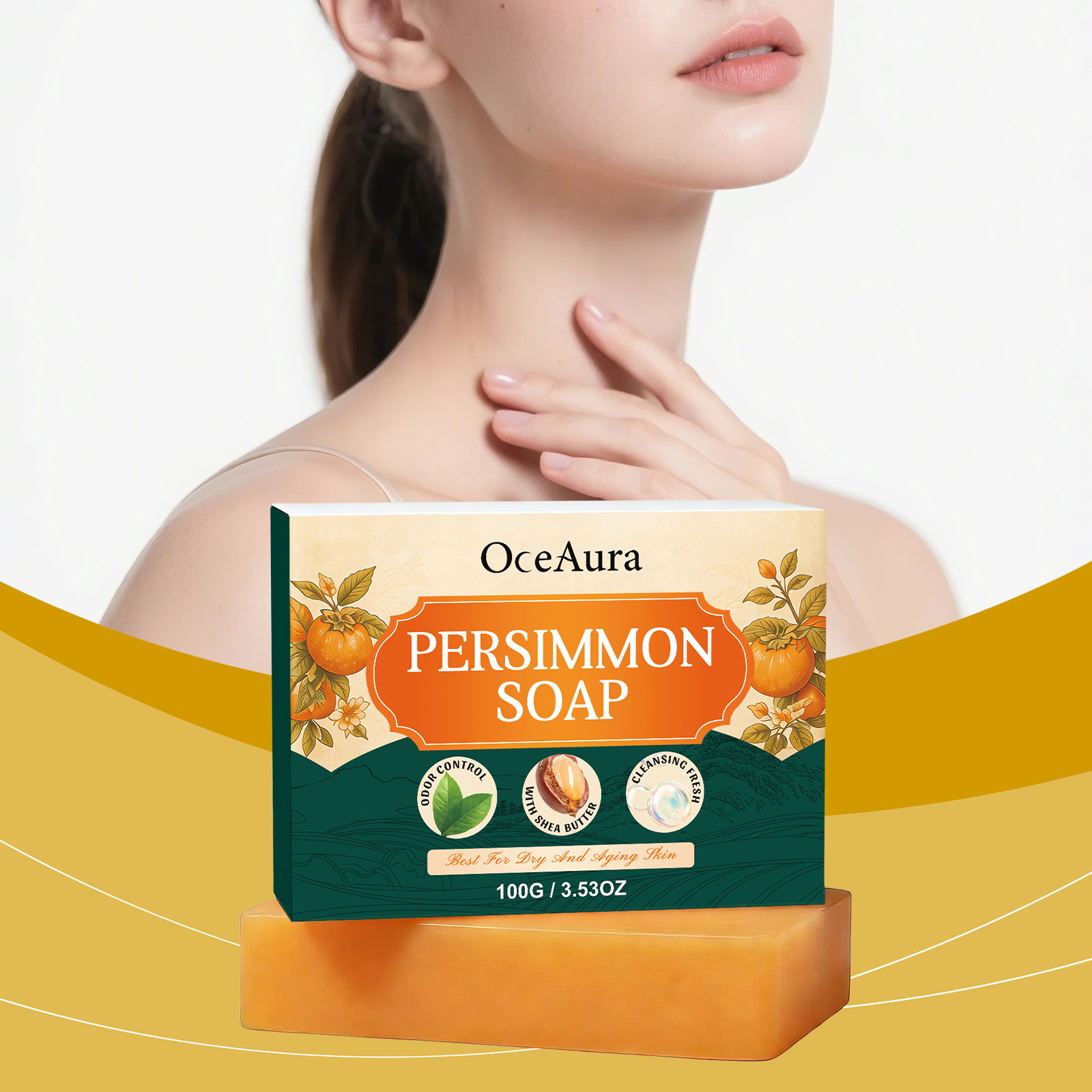 Oceaura Persimmon Cleansing Soap Gentle Ingredients Cleanses Skin, Soothes, Moisturizes, and Refreshes Care Soap